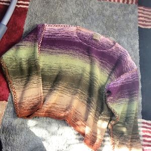 Chunky Knit Cropped Color Block Cotton Ramie Sweater Size Large